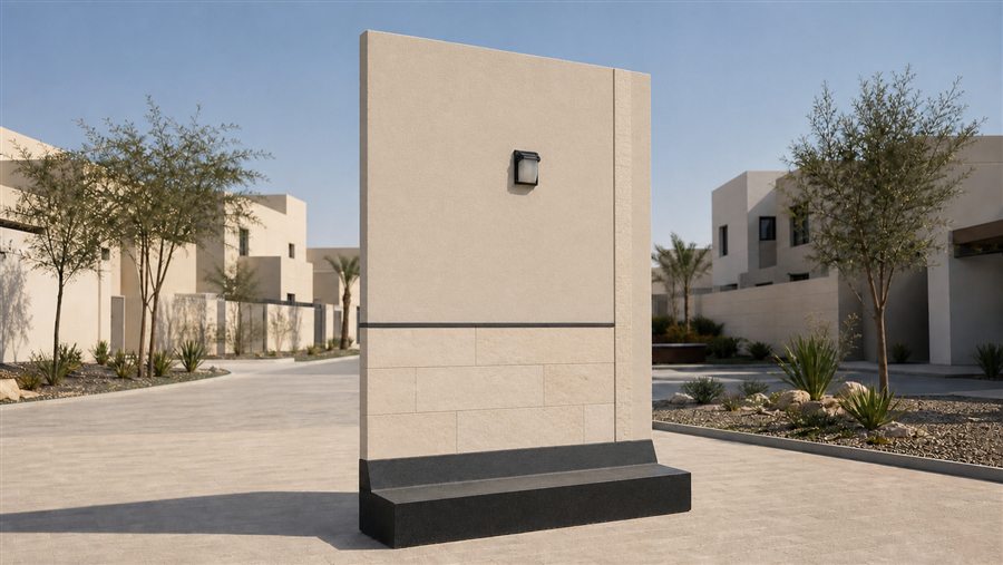 Precast wall, ashlar finish